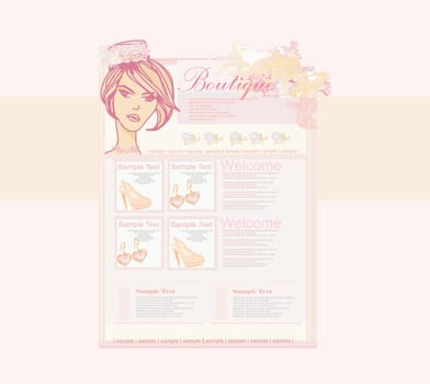 Fashion shopping Website template with woman silhouette