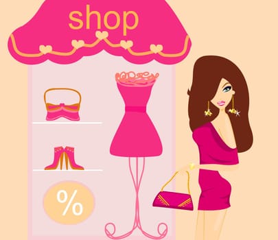 fashion girl Shopping set card
