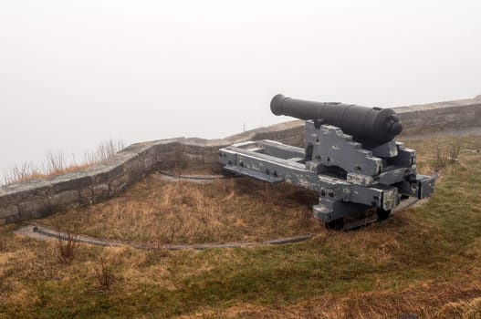 Cannon in the fog, Queen's Battery, Saint John's, Newfoundland, Canada.