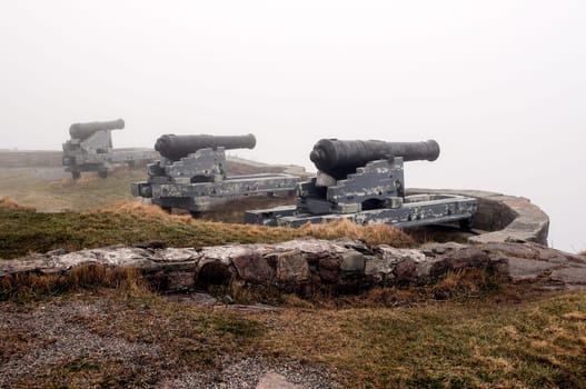 Cannons in the fog, Queen's Battery, Saint John's, Newfoundland, Canada.