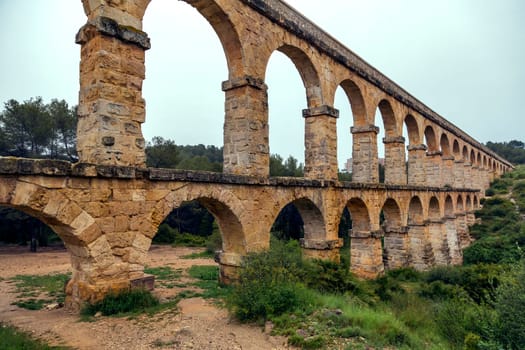 view of the roman aqueduct Pont del Diable, Tarragona, Spain