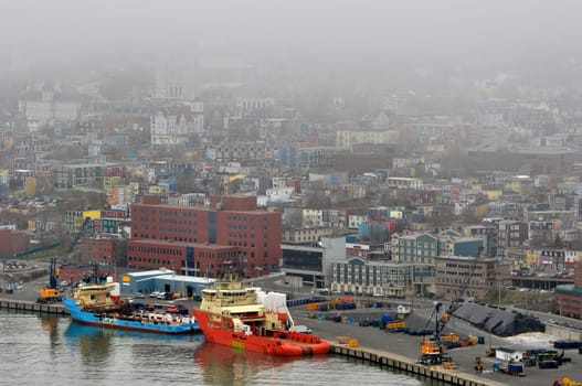 Panoramic view of Saint John's in fog. Newfoundland, Canada.