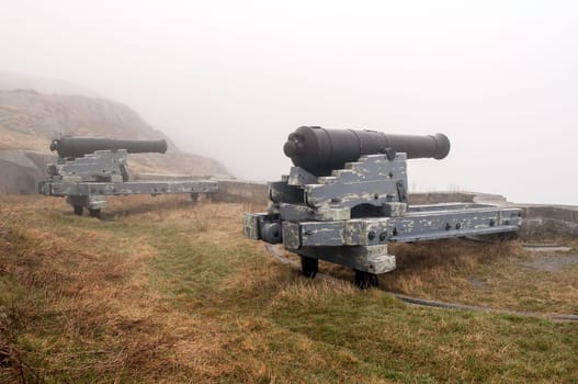 Cannons in the fog, Queen's Battery, Saint John's, Newfoundland, Canada.