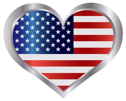 Fourth of July USA Flag in Heart Shape Metal Border Illustration