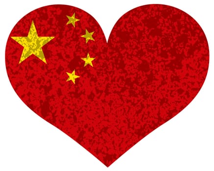 Peoples Republic of China Flag in Heart Shape Silhouette Textured Background Illustration
