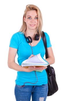 Young caucasian student  girl holding books, isolated on white background - Caucasian people