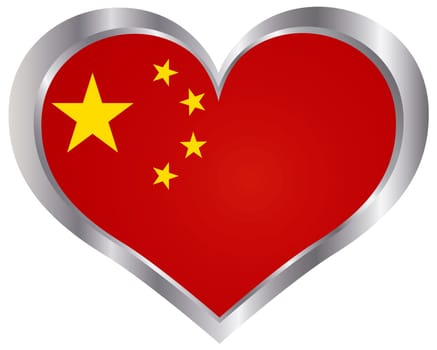 Peoples Republic of China Flag in Heart Shape Silhouette Metal Frame Background Illustration
