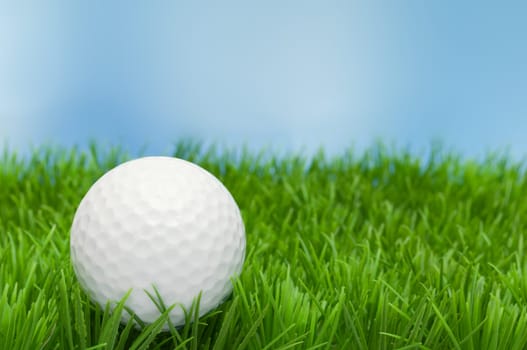 Golf Ball in Grass and Blue Sky