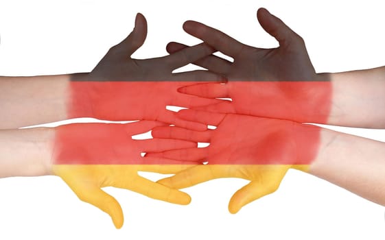four hands painted with german colors, isolated