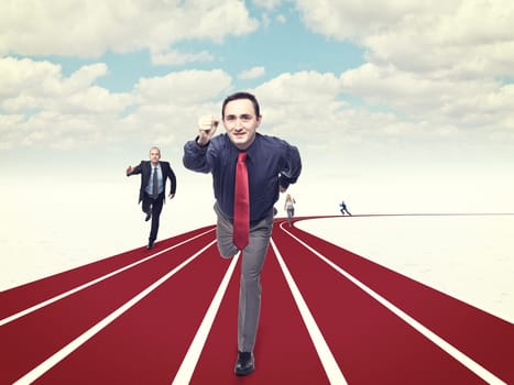 business people run for success