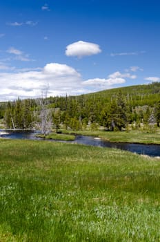 rivers and geysers in Yellowstone National Park in Wyoming