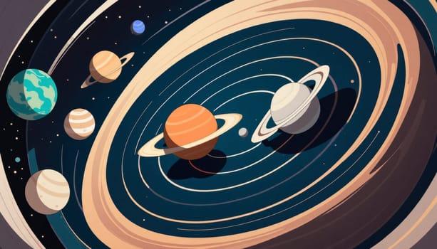 A close up of the planets in the solar system. The sun is in the center and the planets are arranged in a circle