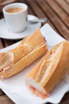Coffee with bocadillo - traditional spanish breakfast