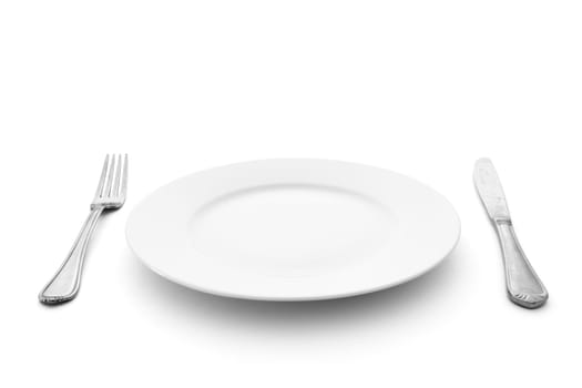 knife, fork and plate