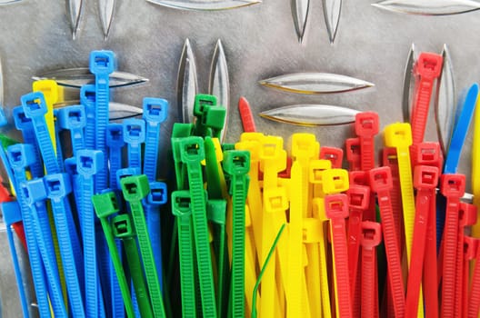 Set colored cable ties, close up