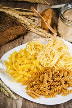 Variety of pasta, flour and rye cones