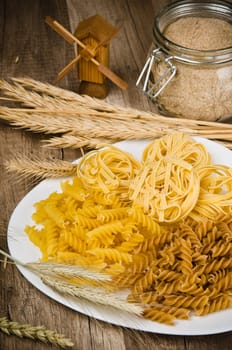 Variety of pasta, flour and rye cones