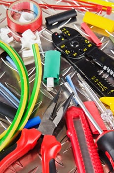 Tooling of the electrician, close up