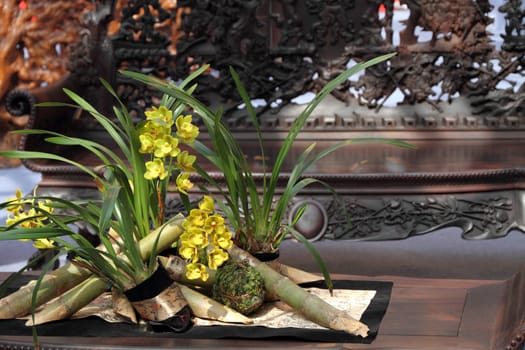 Flower bouquet in oriental style living room