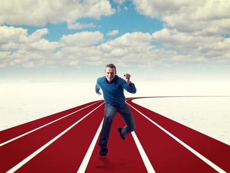 caucasian man running on 3d street