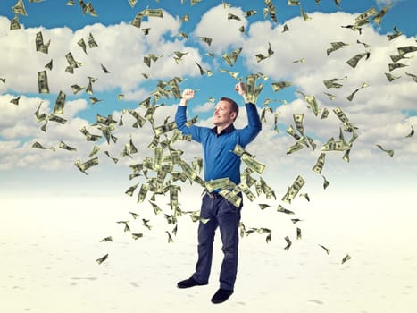 smiling man and dollar rain
