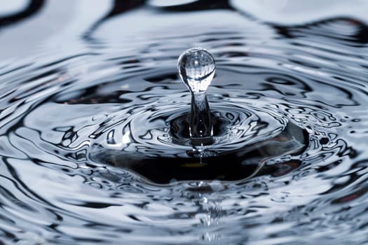 Close view of a droplet of water hitting a surface of water.
