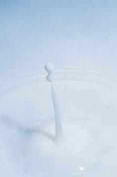 Close view of a droplet of milk hitting a surface of milk.