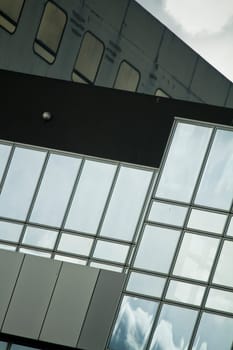 View of a modern and shiny glass skyscraper.