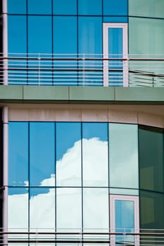 Glass detail view of the wall structure of a modern building.
