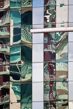 Glass detail view of the wall structure of a modern building.