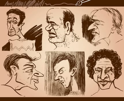 Cartoon Illustration of People Faces Caricature Drawings Set