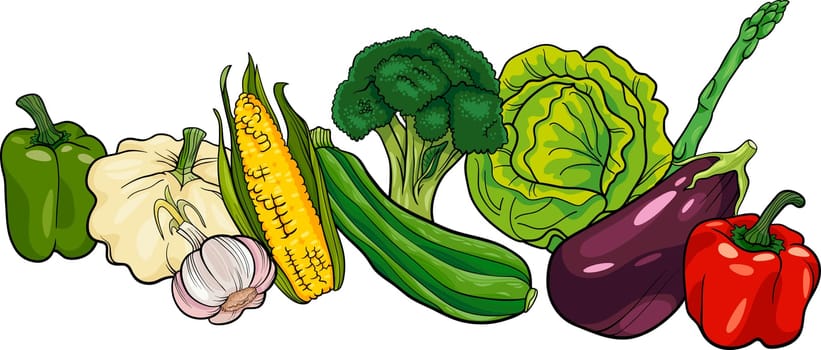 Cartoon Illustration of Vegetables Food Object Big Group