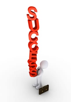 3d businessman is trying to balance success letters