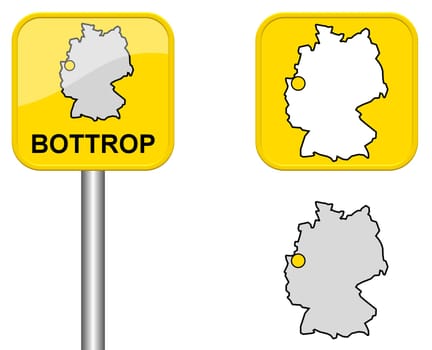 Town sign,map of Germany and button of Bottrop