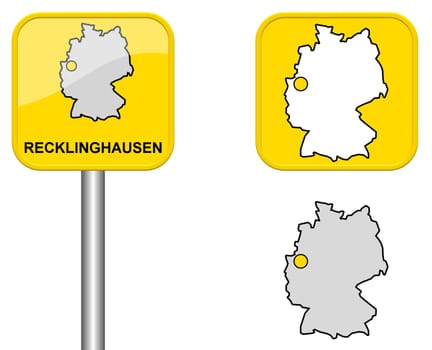 Town sign,map of Germany and button of Recklinghausen