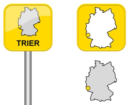 Town sign,map of Germany and button of Trier