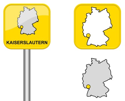 Town sign,map of Germany and button of Kaiserslautern