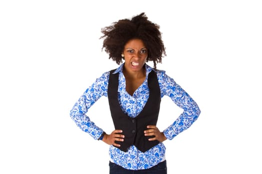 Angry African-American woman - exposed on white background