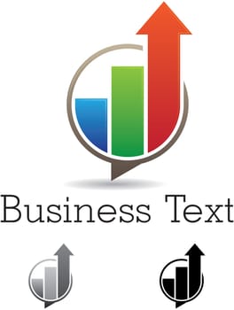 Abstract vector symbol of colorful ascending bars in a speech bubble with black and gray versions
