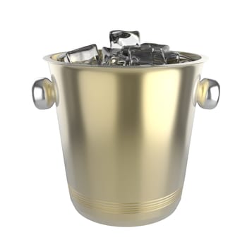 Ice bucket full with ice, isolated on white background