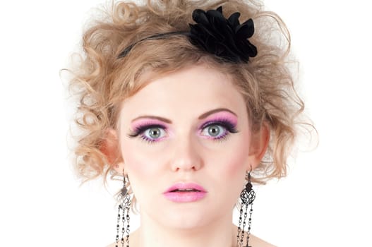 Portrait of young beautiful sexy tender blonde with fancy make-up