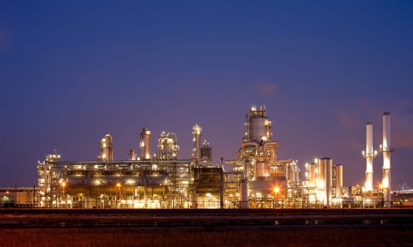 Refinery at night in the Port of Rotterdam, Europoort, Holland