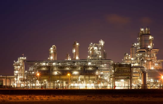 Refinery at night in the Port of Rotterdam, Europoort, Holland