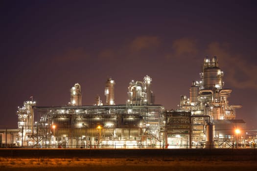 Refinery at night in the Port of Rotterdam, Europoort, Holland