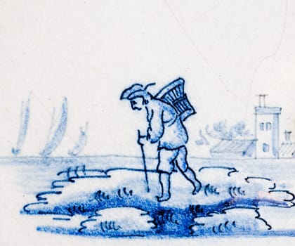 Delft blue  traditional dutch tile design of  hand made earthenware tile