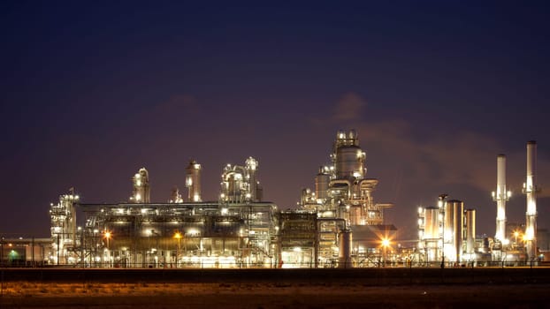 Refinery at night in the Port of Rotterdam, Europoort, Holland