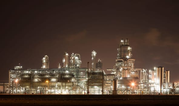 Refinery at night in the Port of Rotterdam, Europoort, Holland