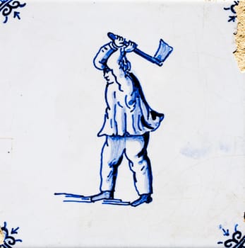Delft blue  traditional dutch tile design of hand made earthenware tile