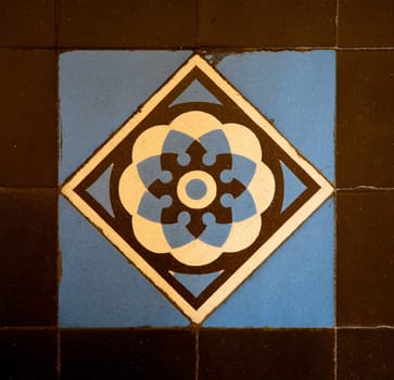 Antique tiles in the interior of the Saigon Central Post Office, Vietnam