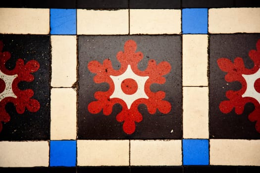 Antique tiles in the interior of the Saigon Central Post Office, Vietnam